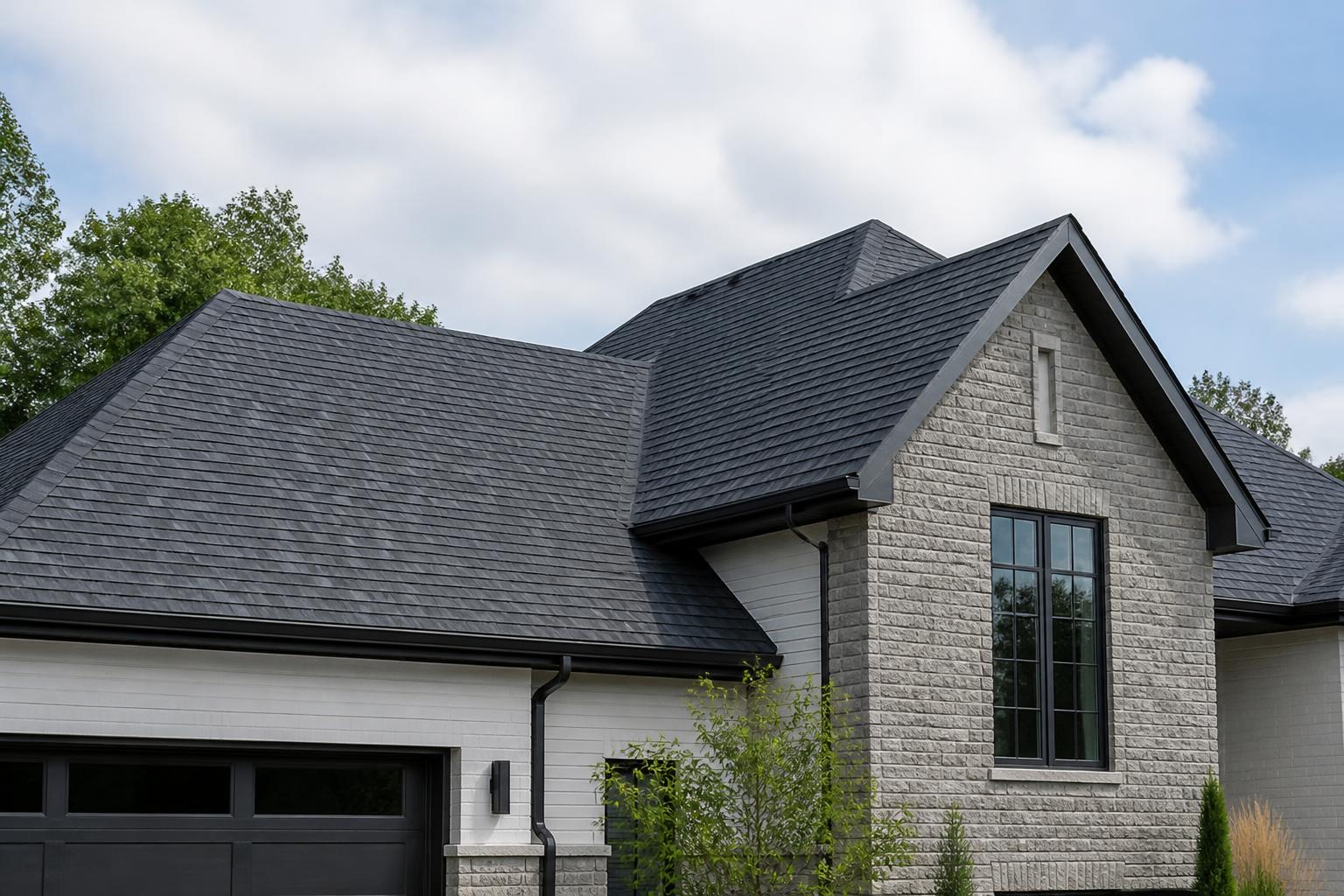 Freshly installed roof on a modern home under natural daylight.